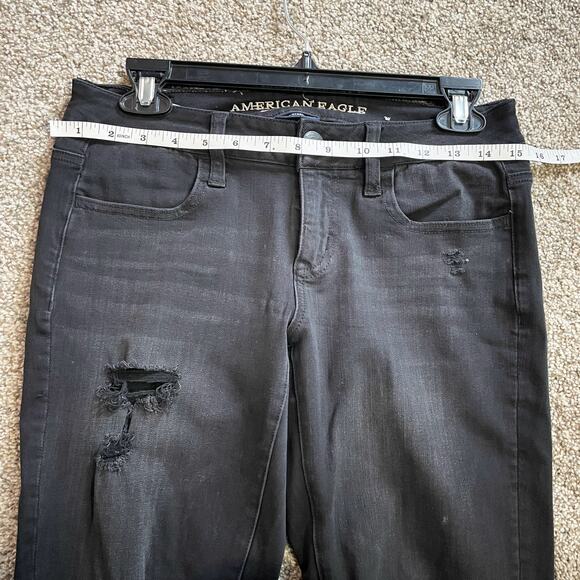 American Eagle Super Low Jeggings Black Distressed Size 4 - Picture 5 of 7